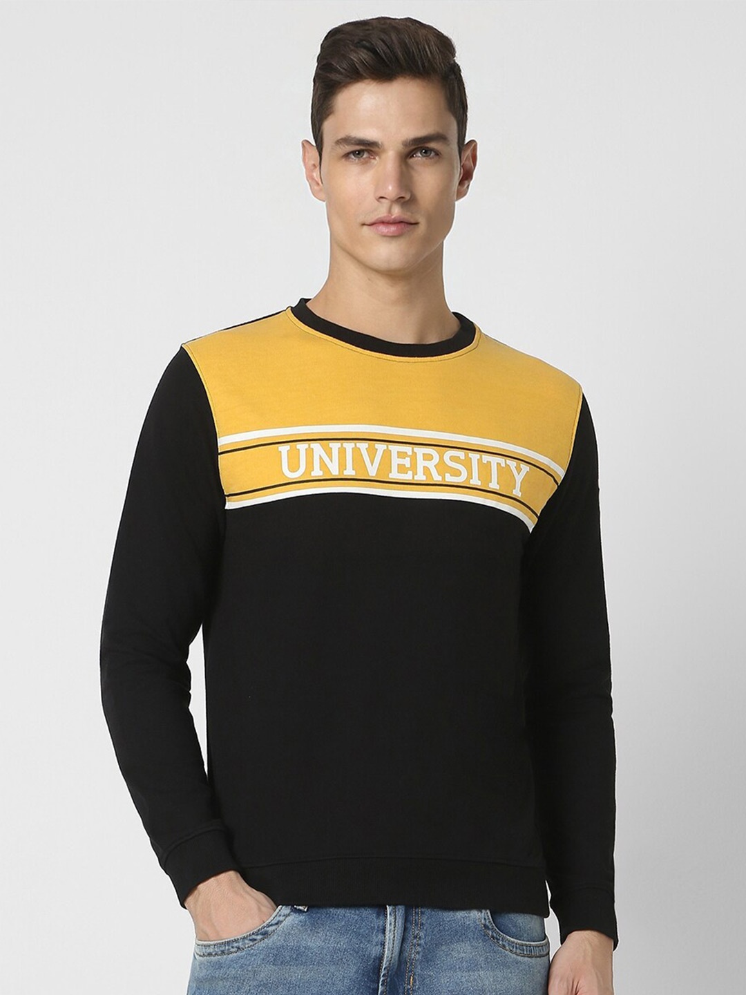 

PETER ENGLAND UNIVERSITY Typography Printed Long Sleeves Pullover, Black