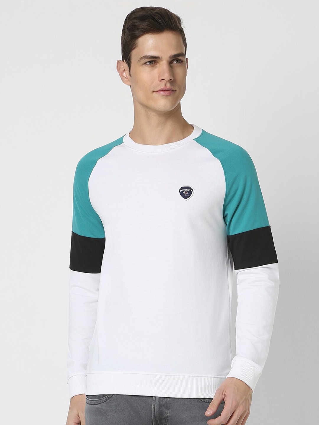 

PETER ENGLAND UNIVERSITY Colourblocked Pullover Sweatshirt, White