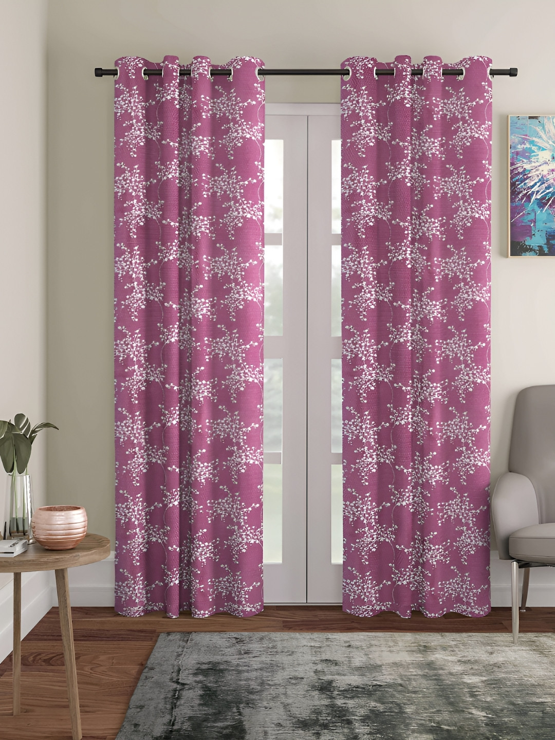 

ERIC LONDON Purple 2 Pieces Floral Printed Room Darkening Long Door Curtain