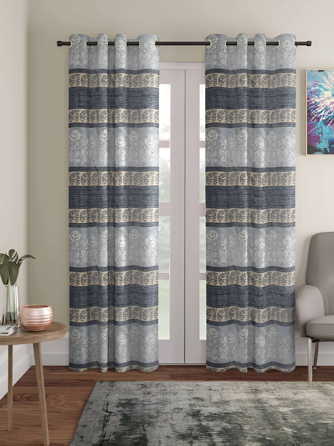 

ERIC LONDON Grey & White Set of 2 Room Darkening Door Curtain