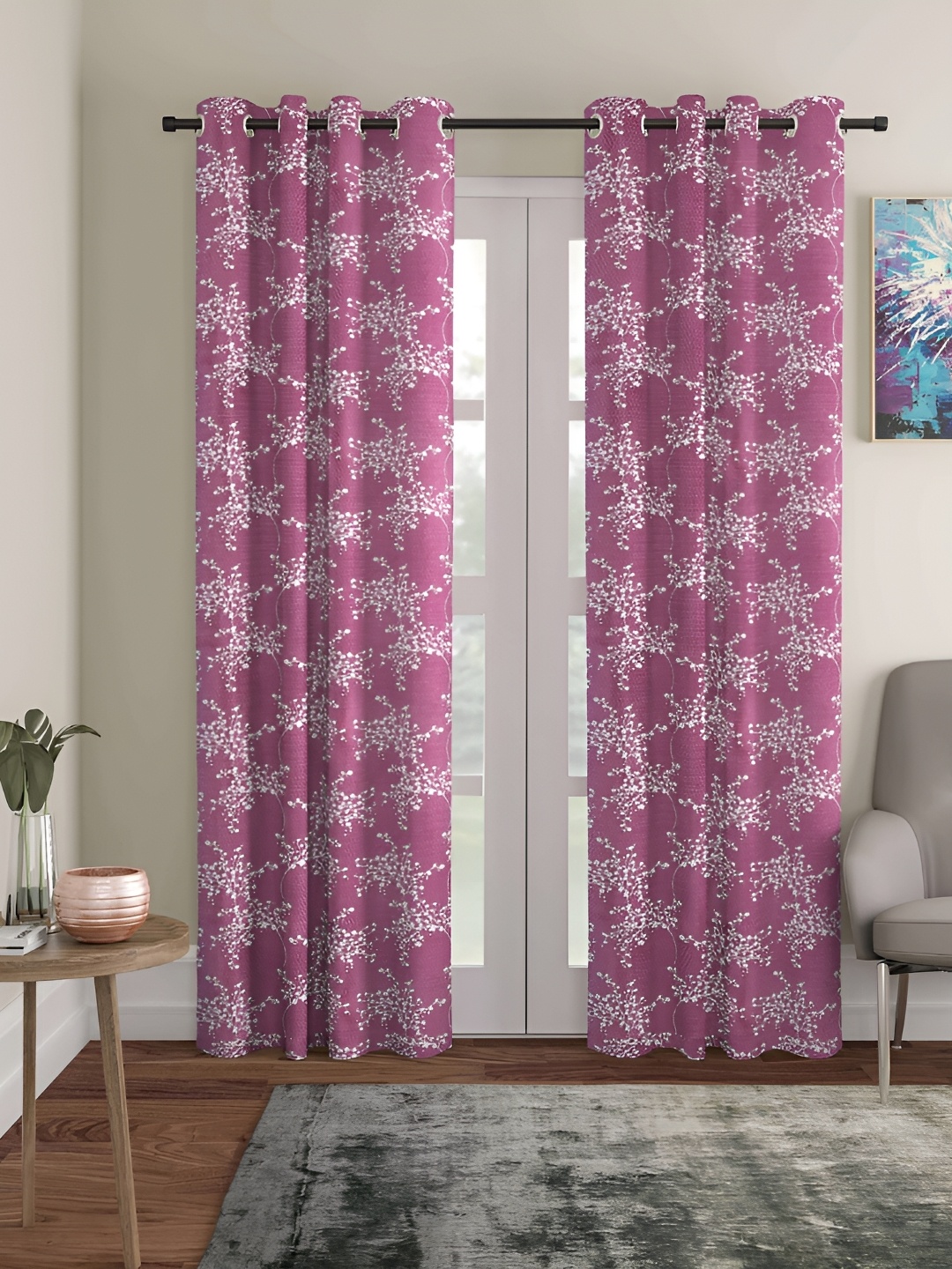 

ERIC LONDON Purple 2 Pieces Floral Printed Room Darkening Door Curtain
