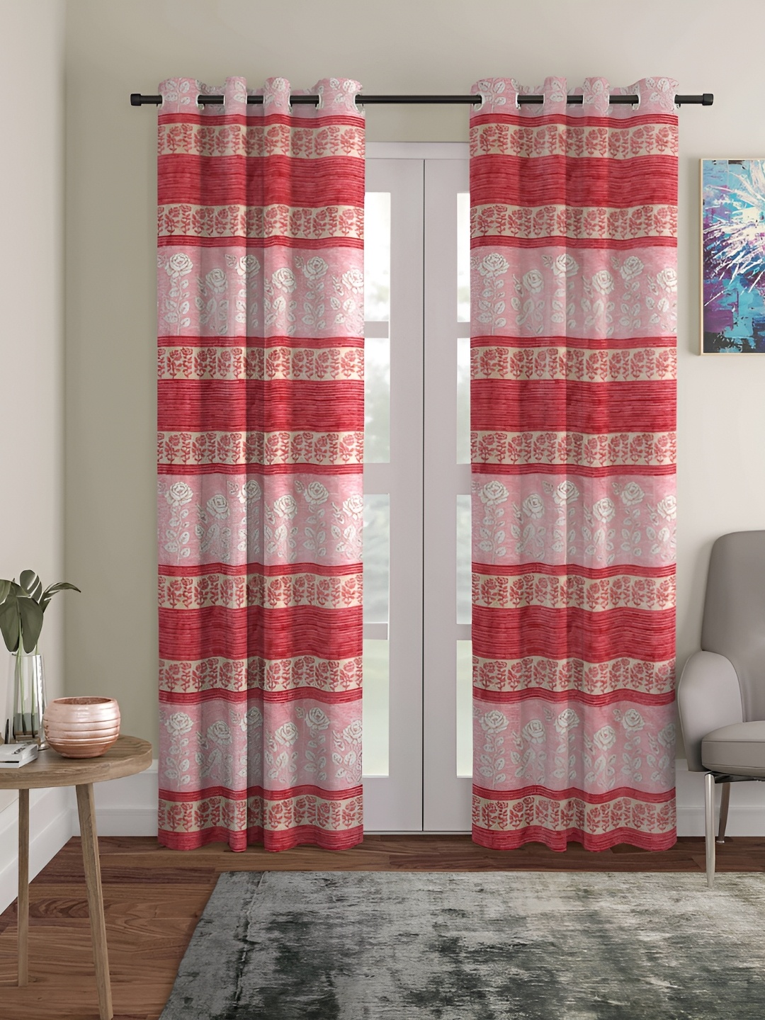 

ERIC LONDON Red & Pink Set of 2 Room Darkening Long Door Curtain