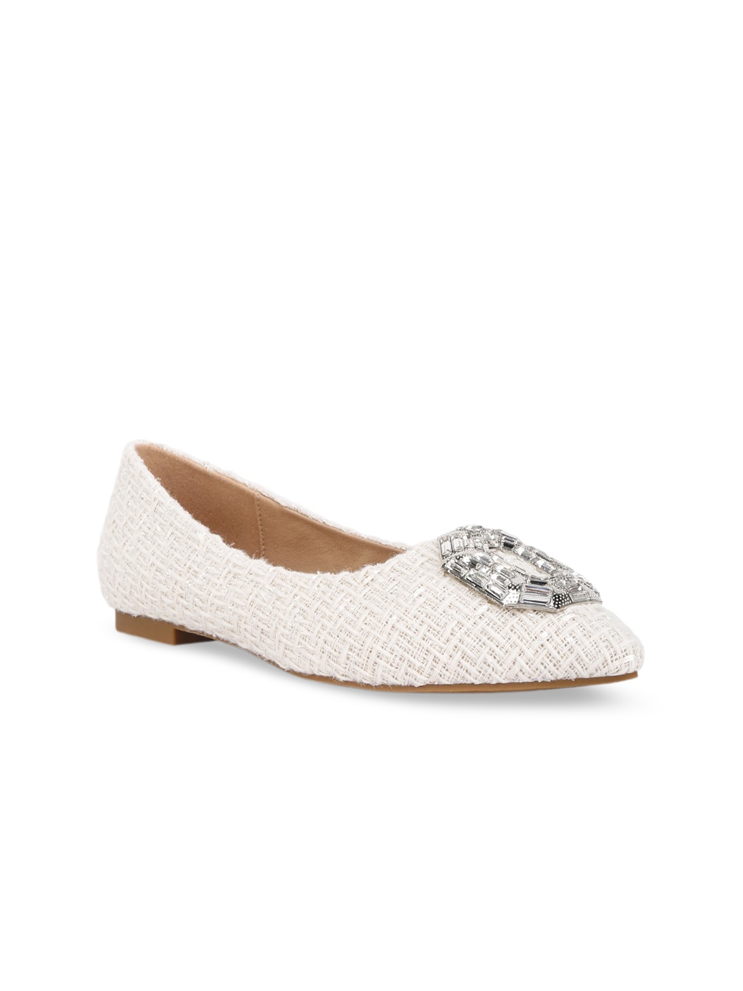 

London Rag Aria Textured Embellished Ballerinas, Off white