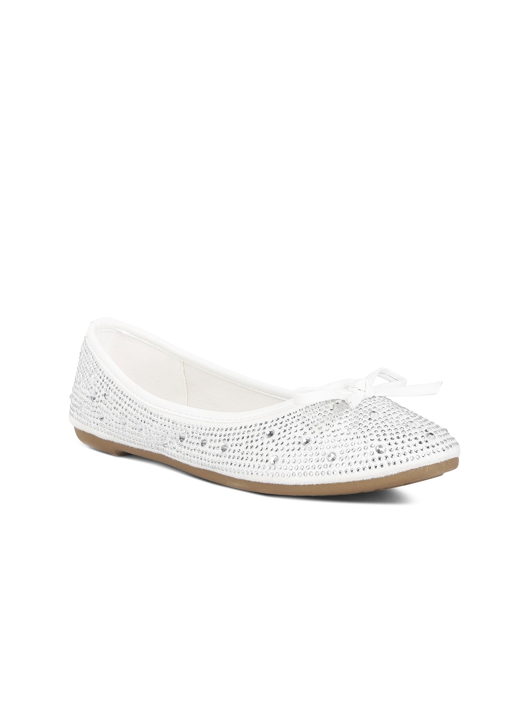 

London Rag Embellished Party Suede Ballerinas With Bows, Off white