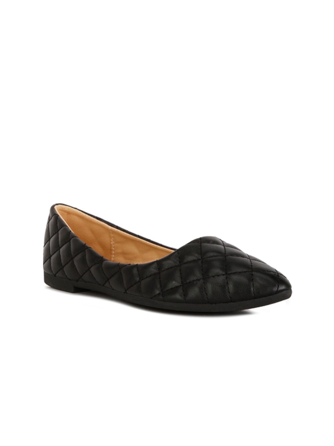 

London Rag Quilted Detail Pointed Toe Ballerinas, Black