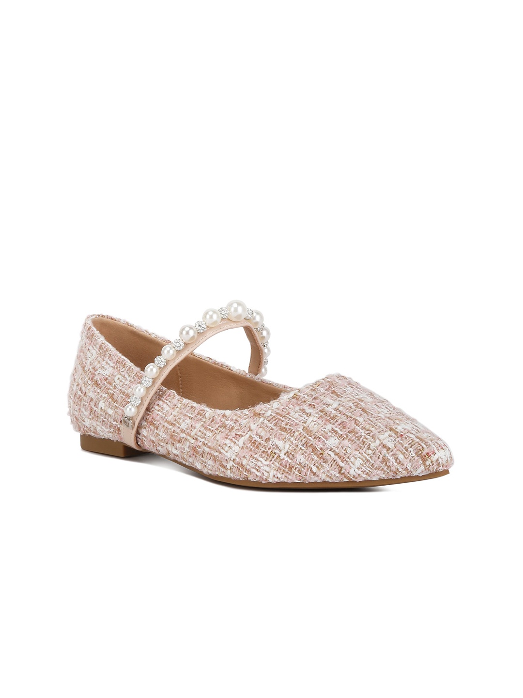 

London Rag Mary Jane Ballet Embellished Party Pointed Toe Fabric Ballerinas With Velcro, Pink