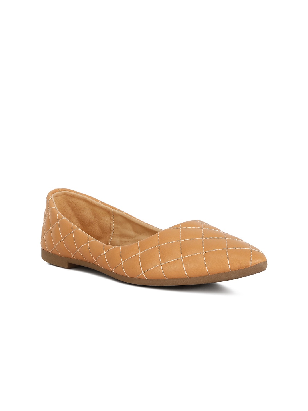 

London Rag Quilted Detail Pointed Toe Ballerinas, Beige