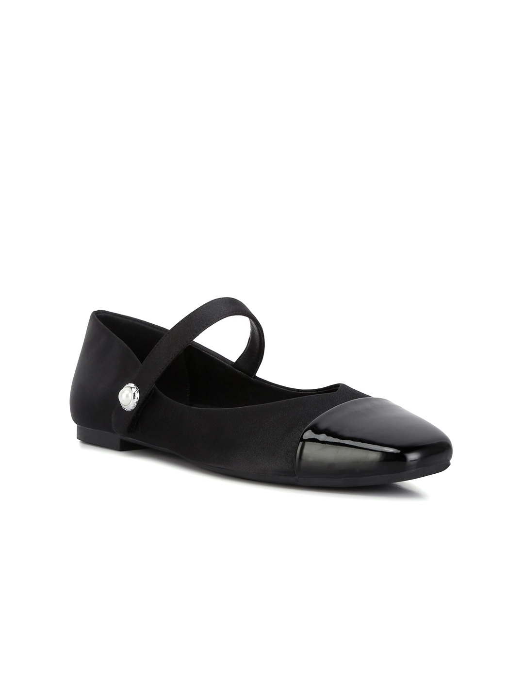 

London Rag Satin Mary Jane Square Toe Fabric Ballerinas With Velcro, Black