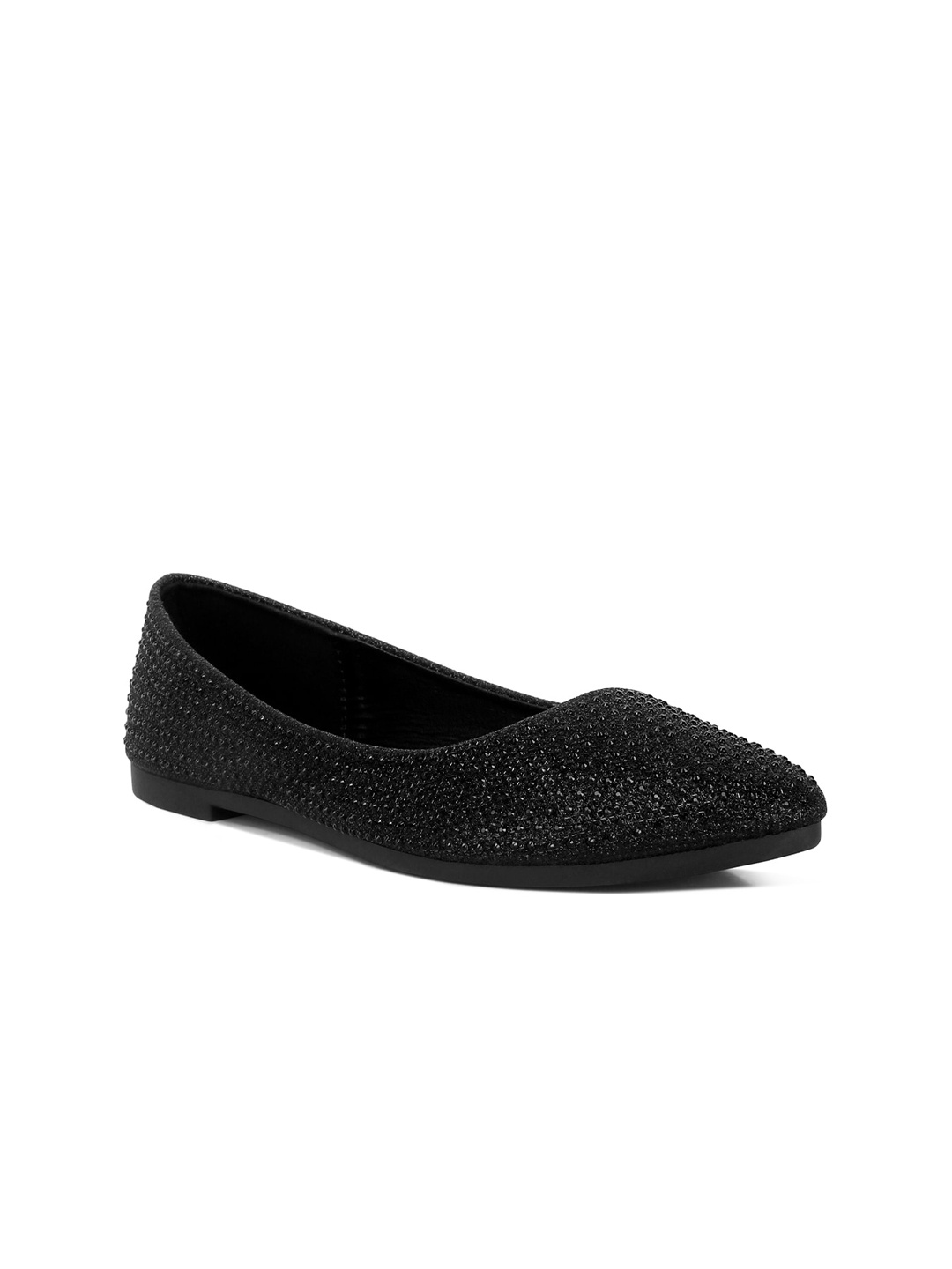 

London Rag Rhinestone Studded Suede Ballerinas, Black