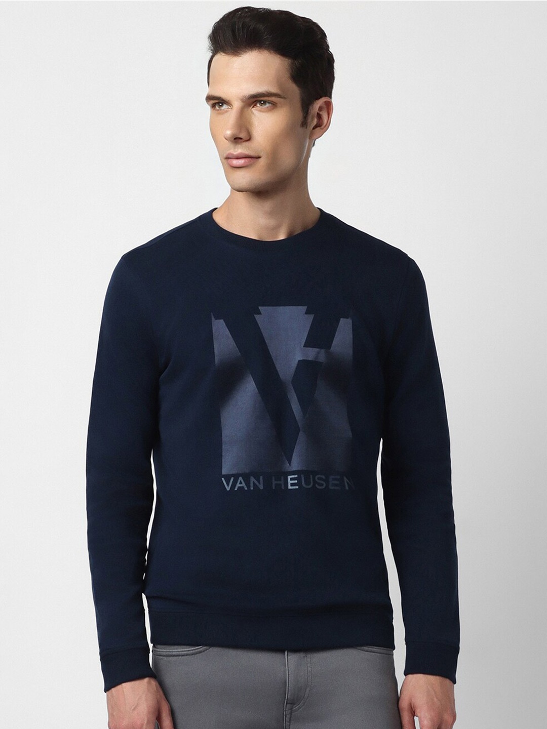 

V Dot Graphic Printed Sweatshirt, Navy blue