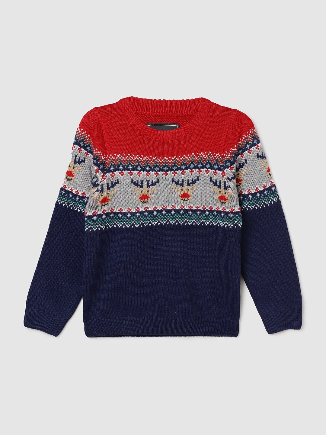 

max Boys Fair Isle Self Design Acrylic Pullover, Red