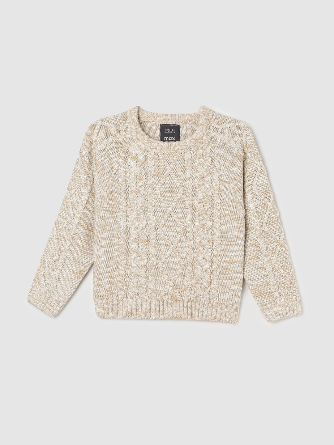 

max Boys Cable Knit Self Design Acrylic Pullover, Beige