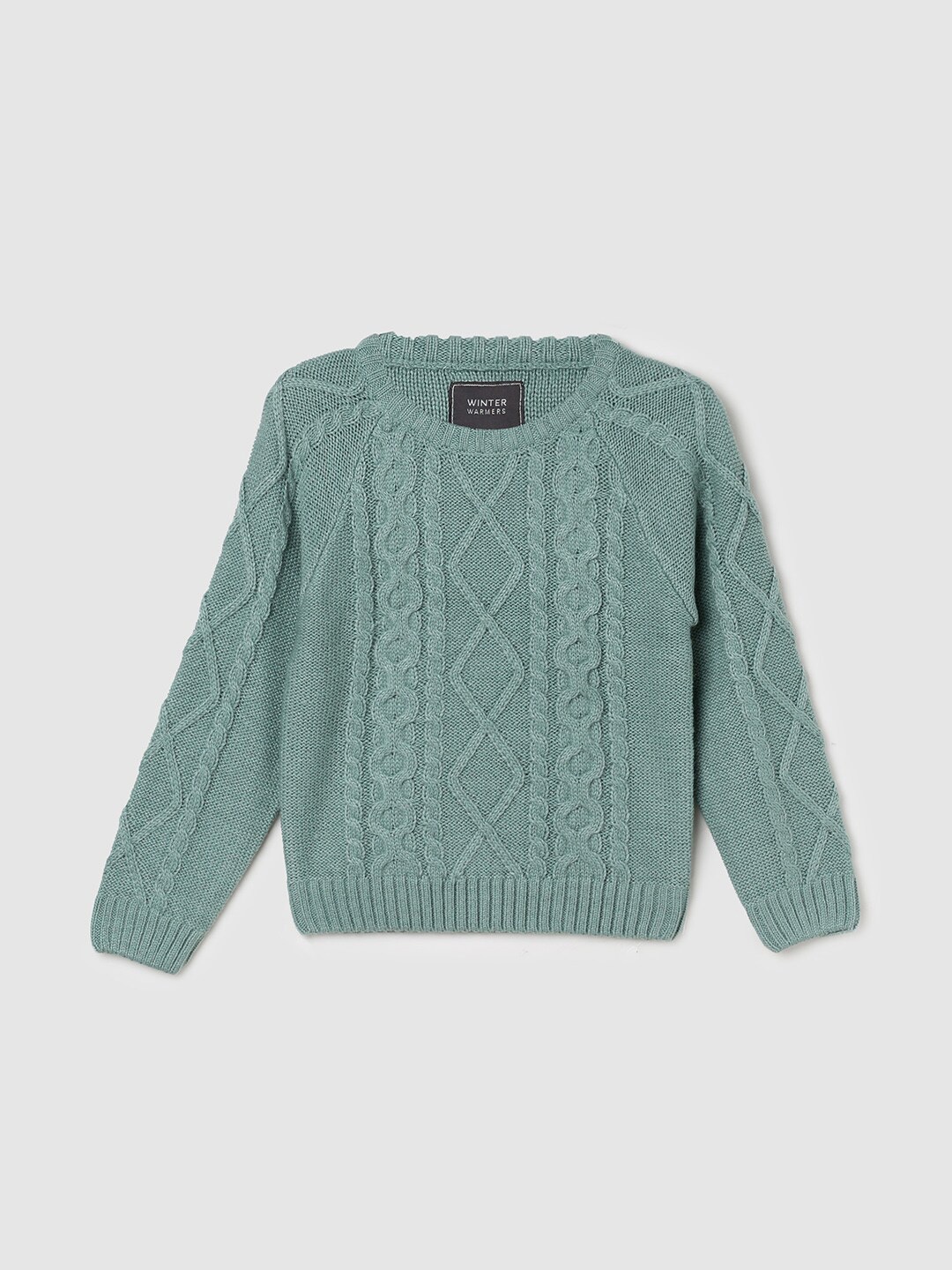 

max Boys Cable Knit Self Design Acrylic Pullover, Green