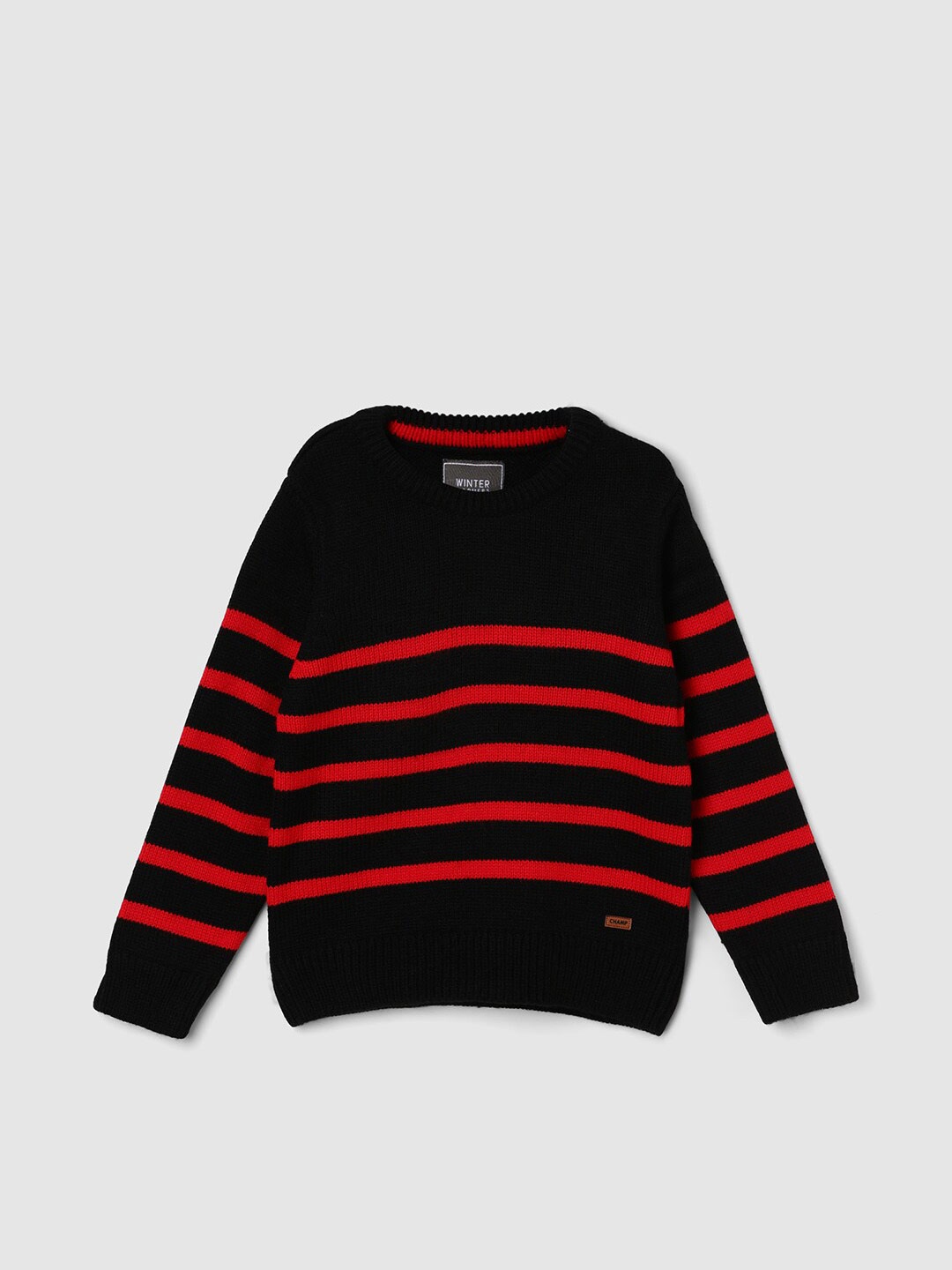 

max Boys Striped Round Neck Pullover Sweater, Black