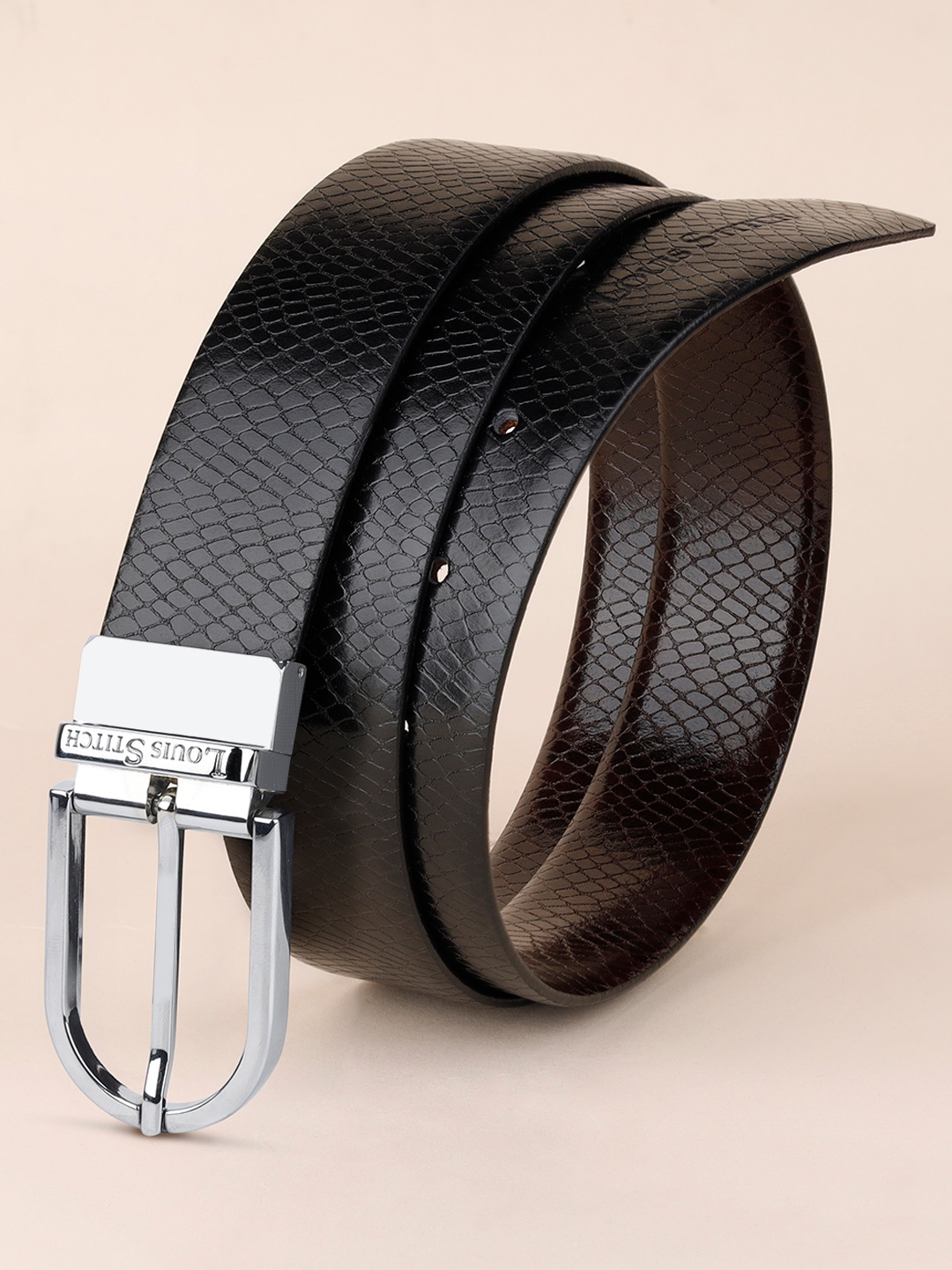 

LOUIS STITCH Men Textured Leather Reversible Formal Belt, Black