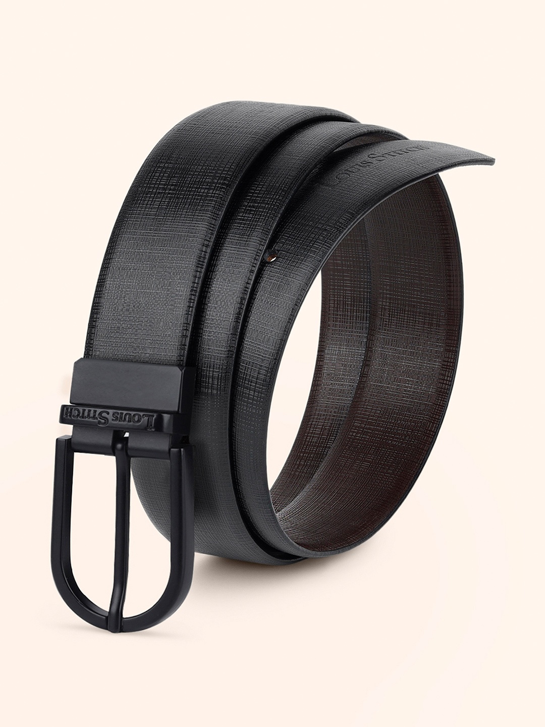 

LOUIS STITCH Men Textured Leather Reversible Formal Belt, Black