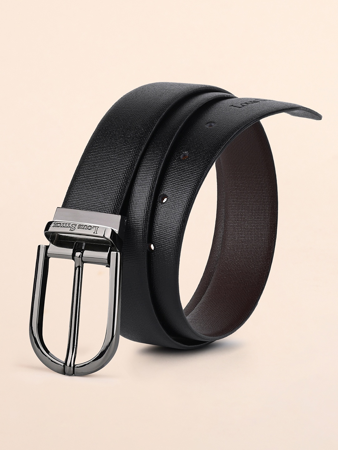 

LOUIS STITCH Men Textured Leather Reversible Formal Belt, Black
