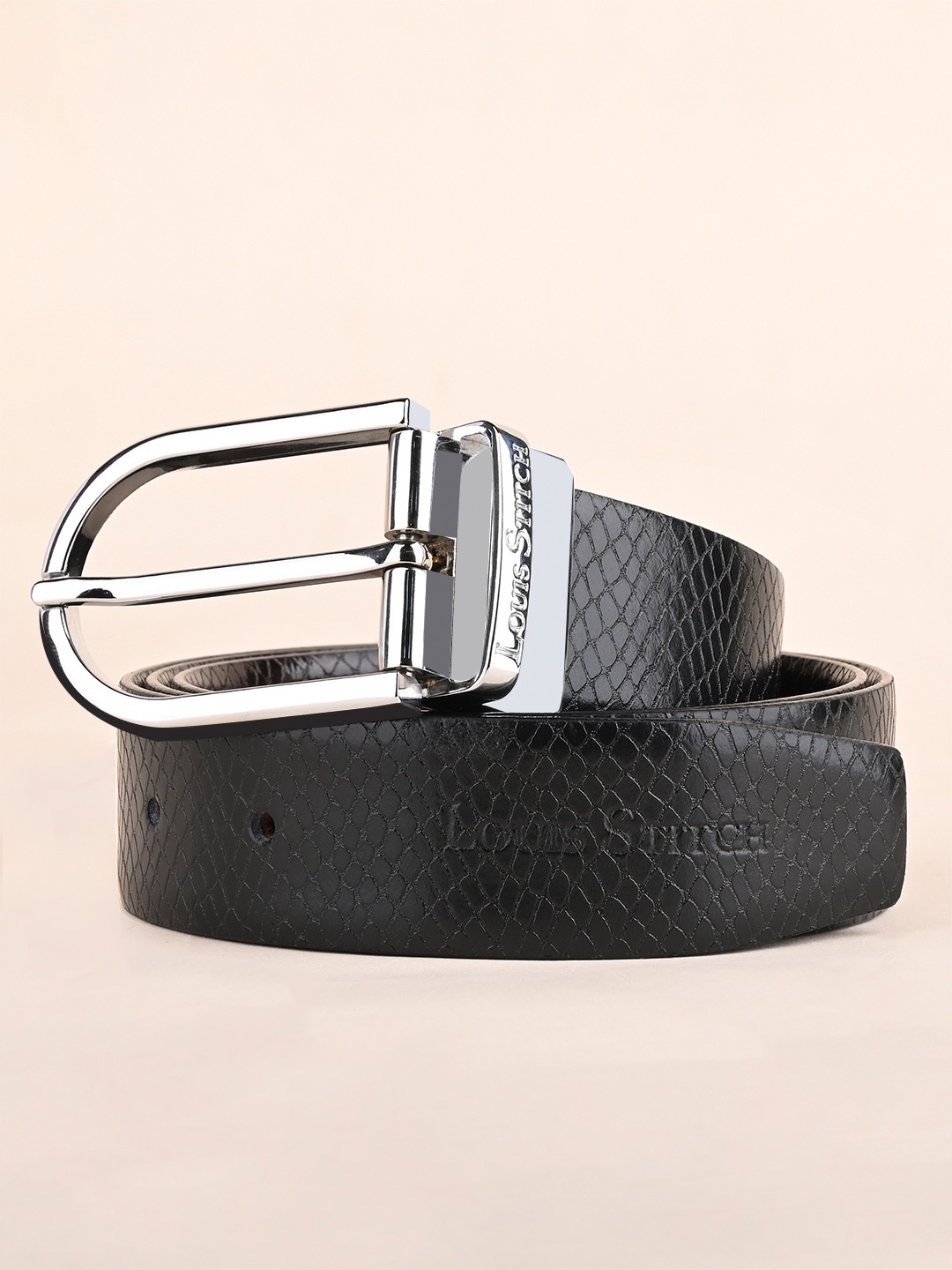 

LOUIS STITCH Men Textured Leather Reversible Formal Belt, Black