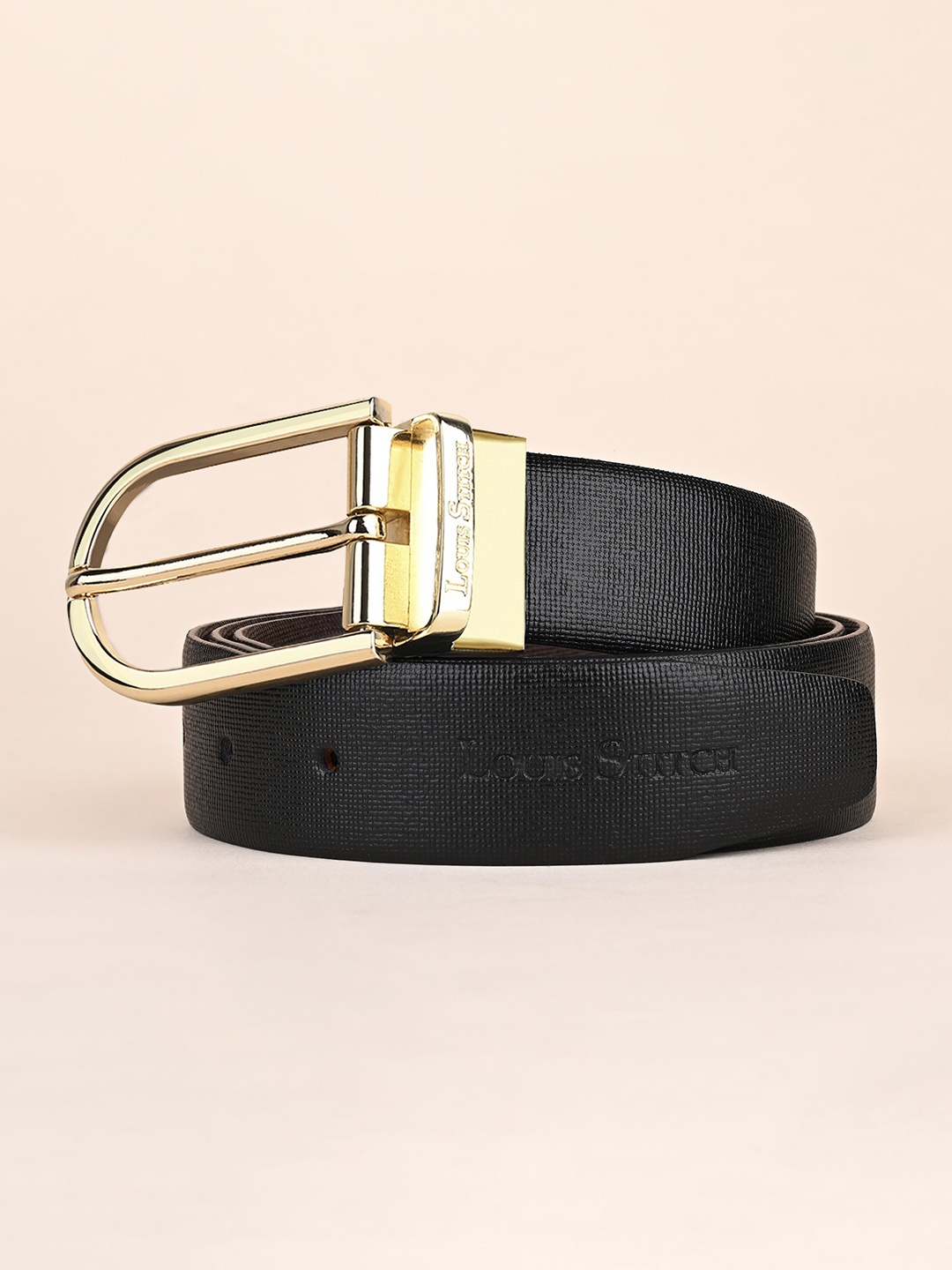

LOUIS STITCH Men Textured Leather Reversible Formal Belt, Black