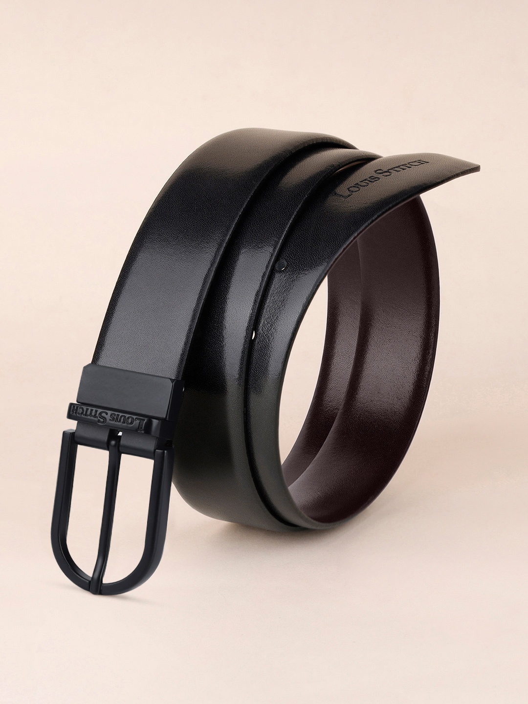 

LOUIS STITCH Men Leather Reversible Formal Belt, Black