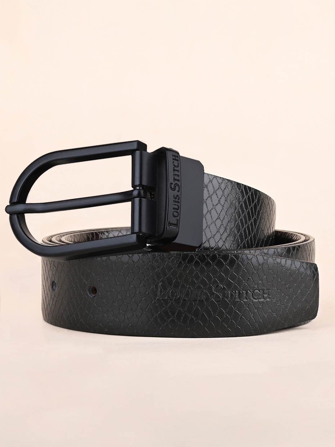 

LOUIS STITCH Men Textured Leather Reversible Formal Belt, Black