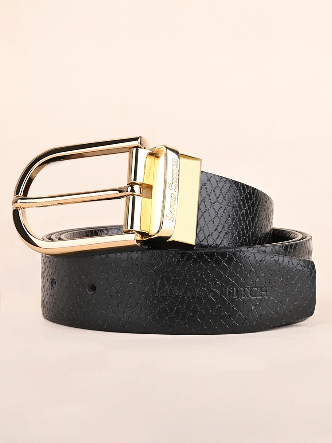 

LOUIS STITCH Men Textured Leather Reversible Formal Belt, Black