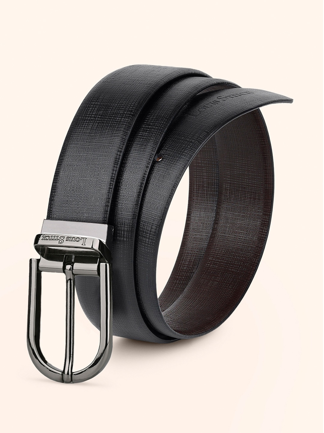 

LOUIS STITCH Men Textured Leather Reversible Formal Belt, Black