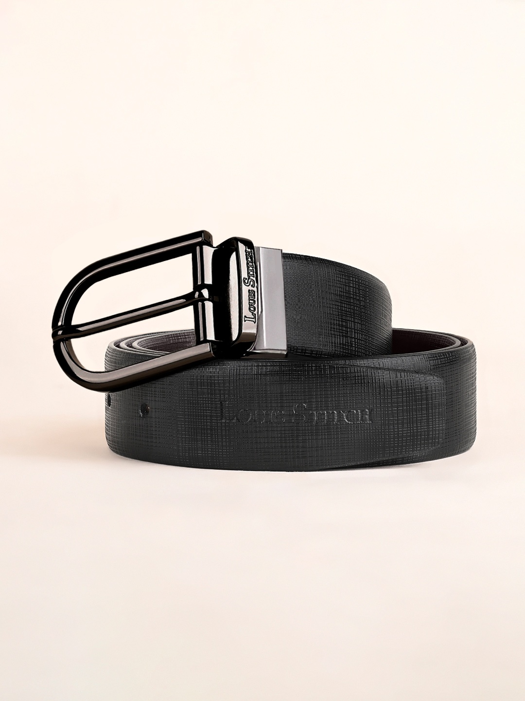 

LOUIS STITCH Men Textured Leather Reversible Formal Belt, Black