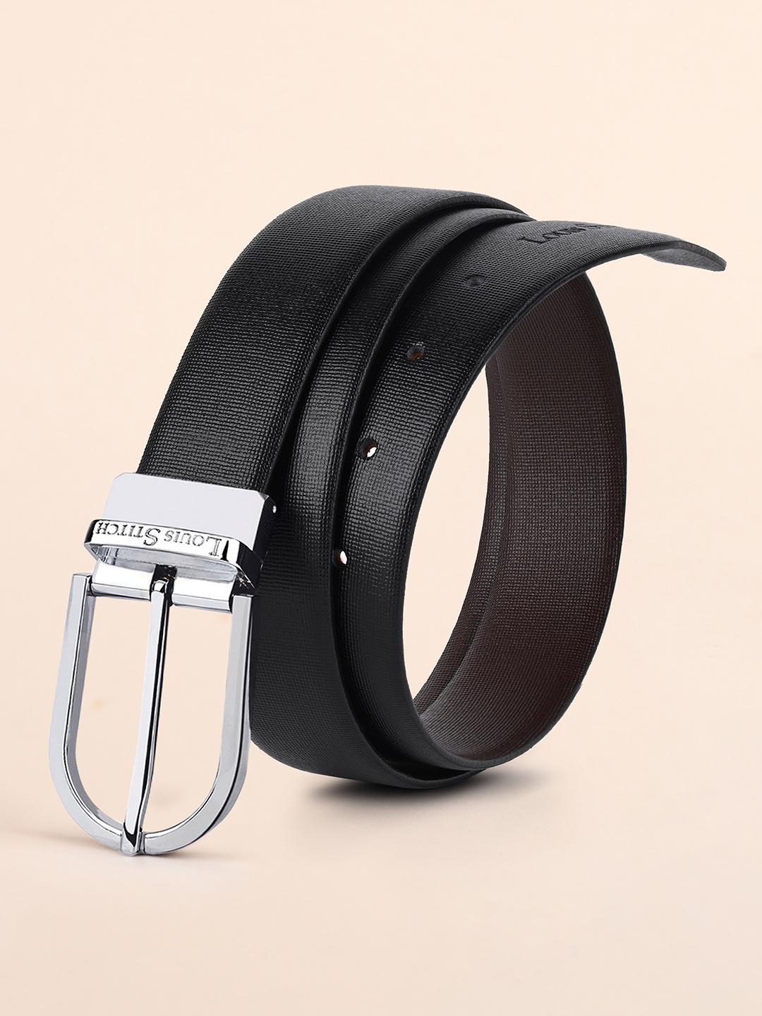 

LOUIS STITCH Men Textured Leather Reversible Formal Belt, Black