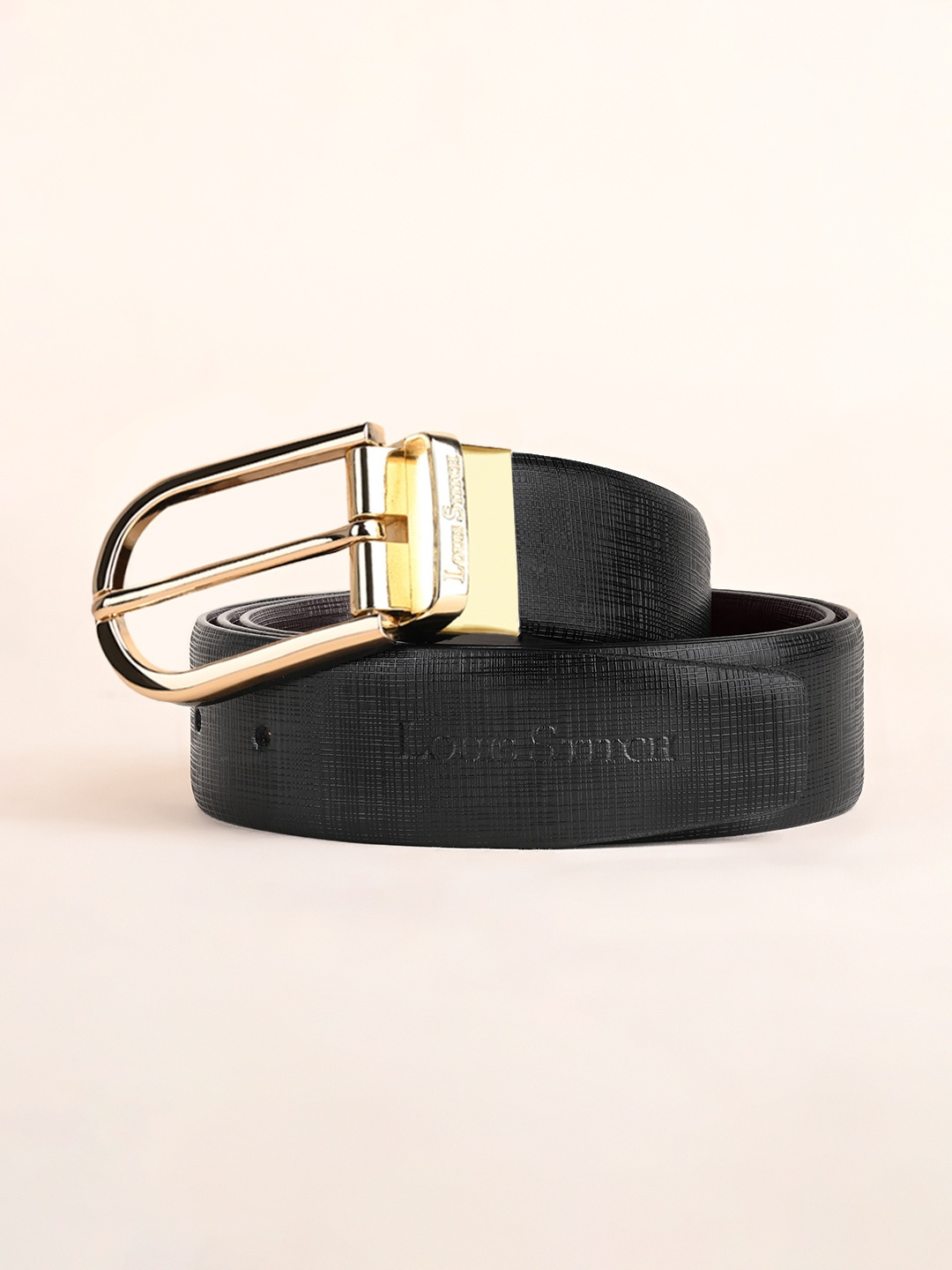 

LOUIS STITCH Men Textured Leather Reversible Formal Belt, Black