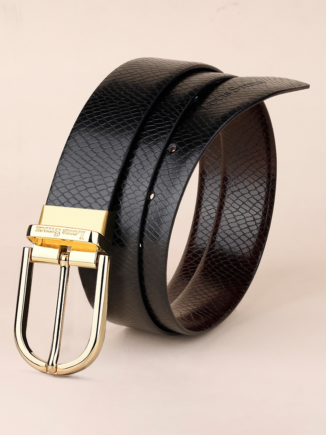 

LOUIS STITCH Men Textured Leather Reversible Formal Belt, Black