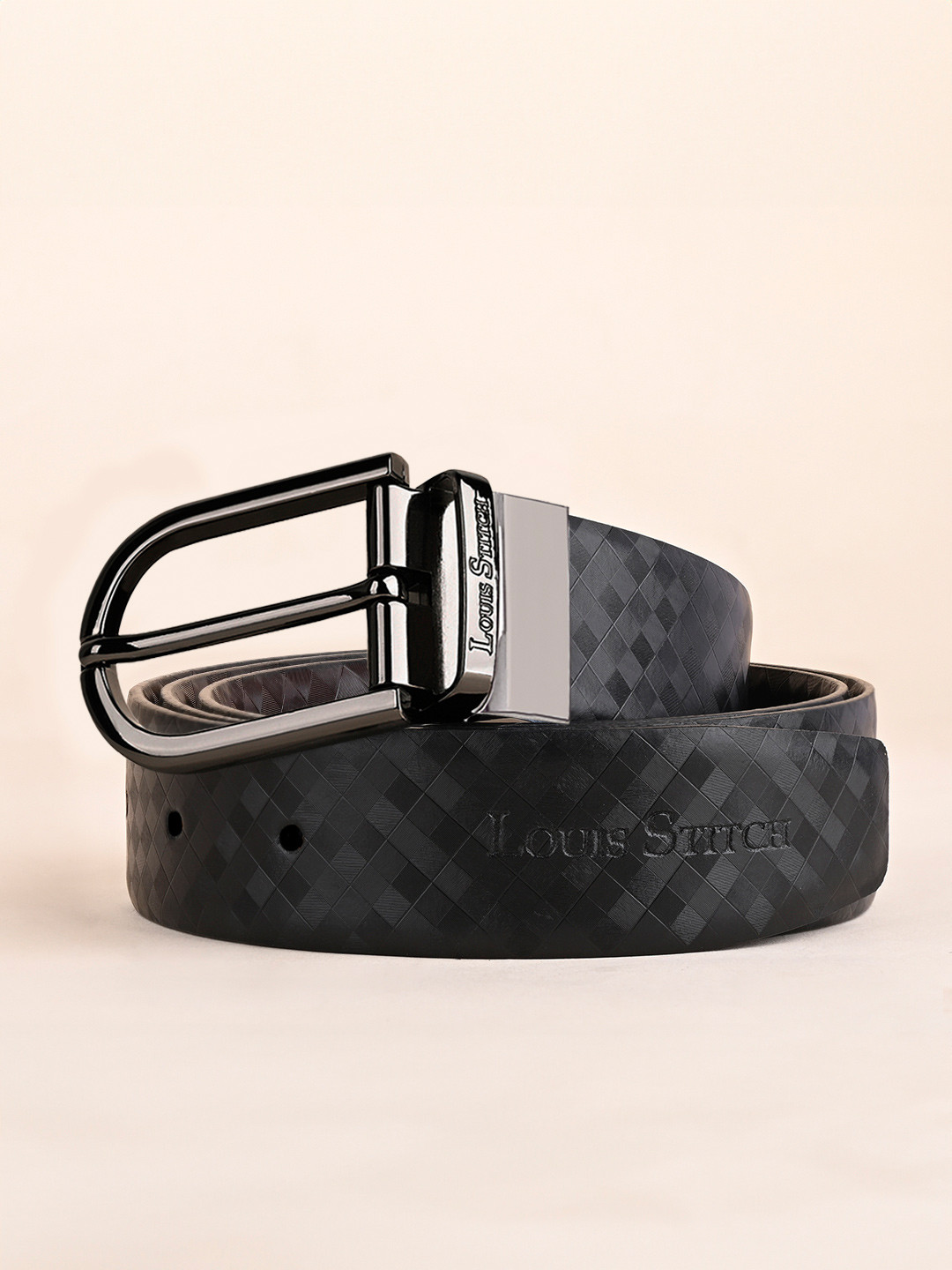 

LOUIS STITCH Men Textured Leather Reversible Formal Belt, Black