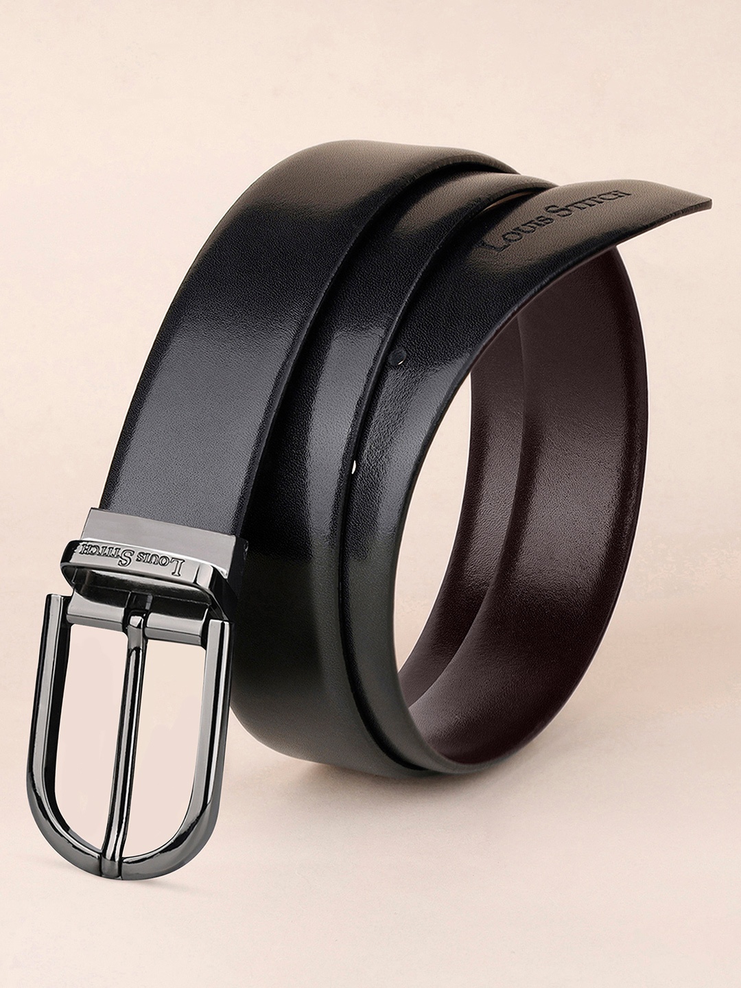 

LOUIS STITCH Men Leather Reversible Belt, Black