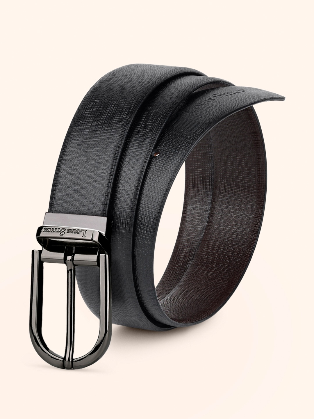 

LOUIS STITCH Men Textured Leather Reversible Formal Belt, Black