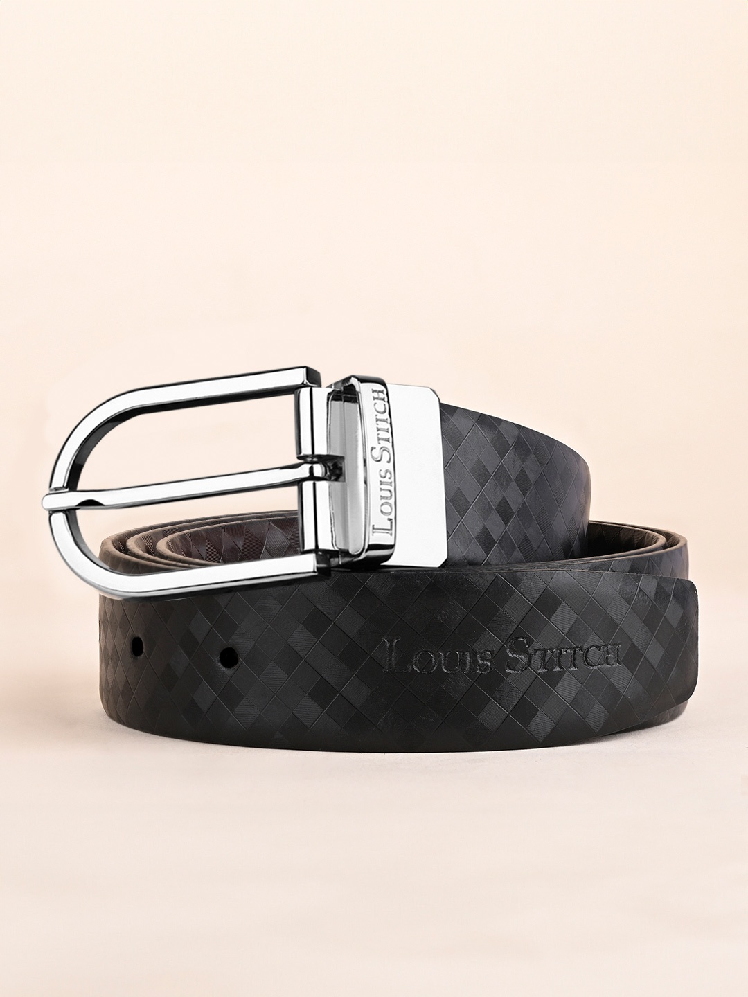 

LOUIS STITCH Men Textured Leather Reversible Formal Belt, Black