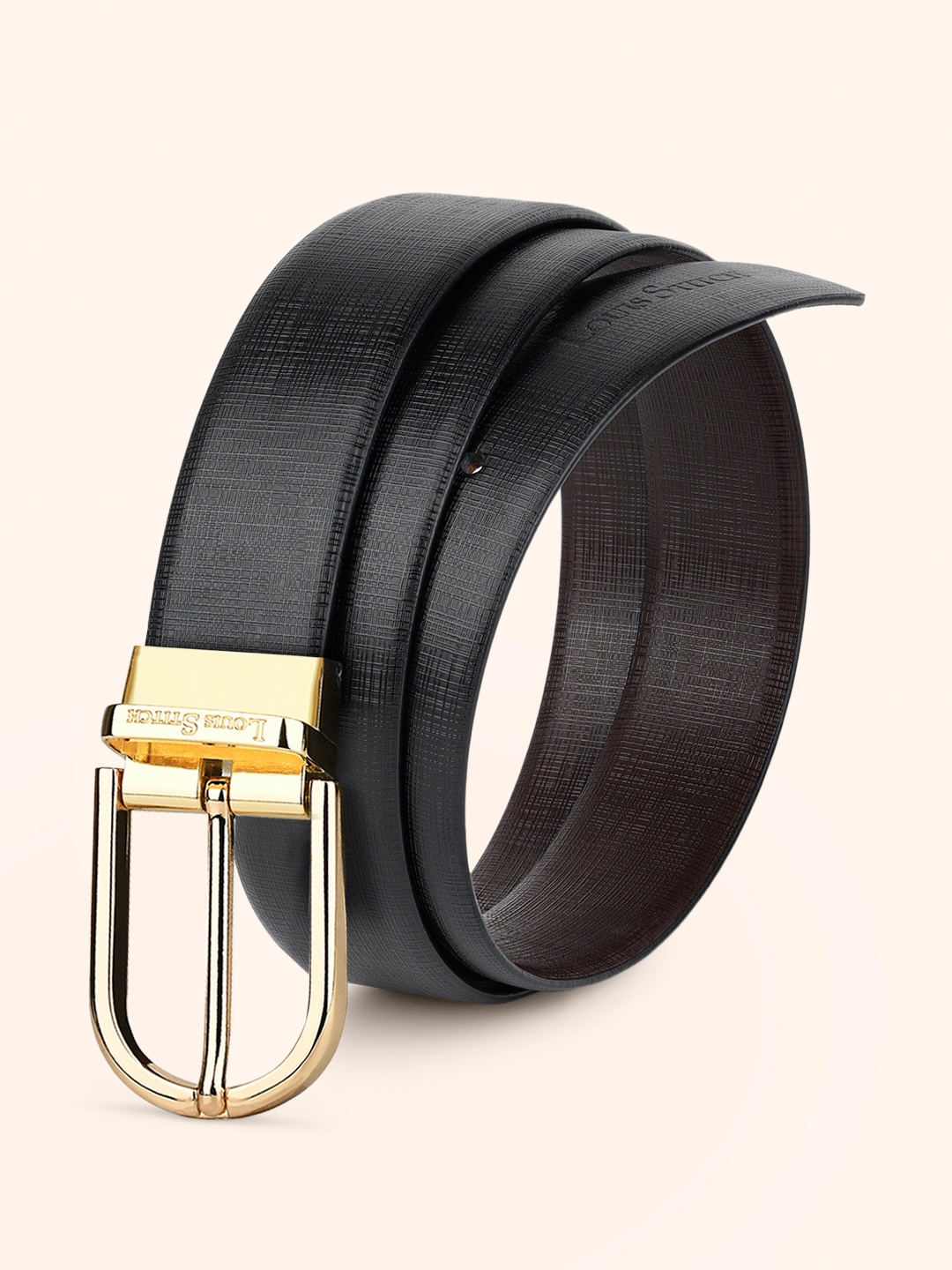 

LOUIS STITCH Men Textured Leather Reversible Formal Belt, Black