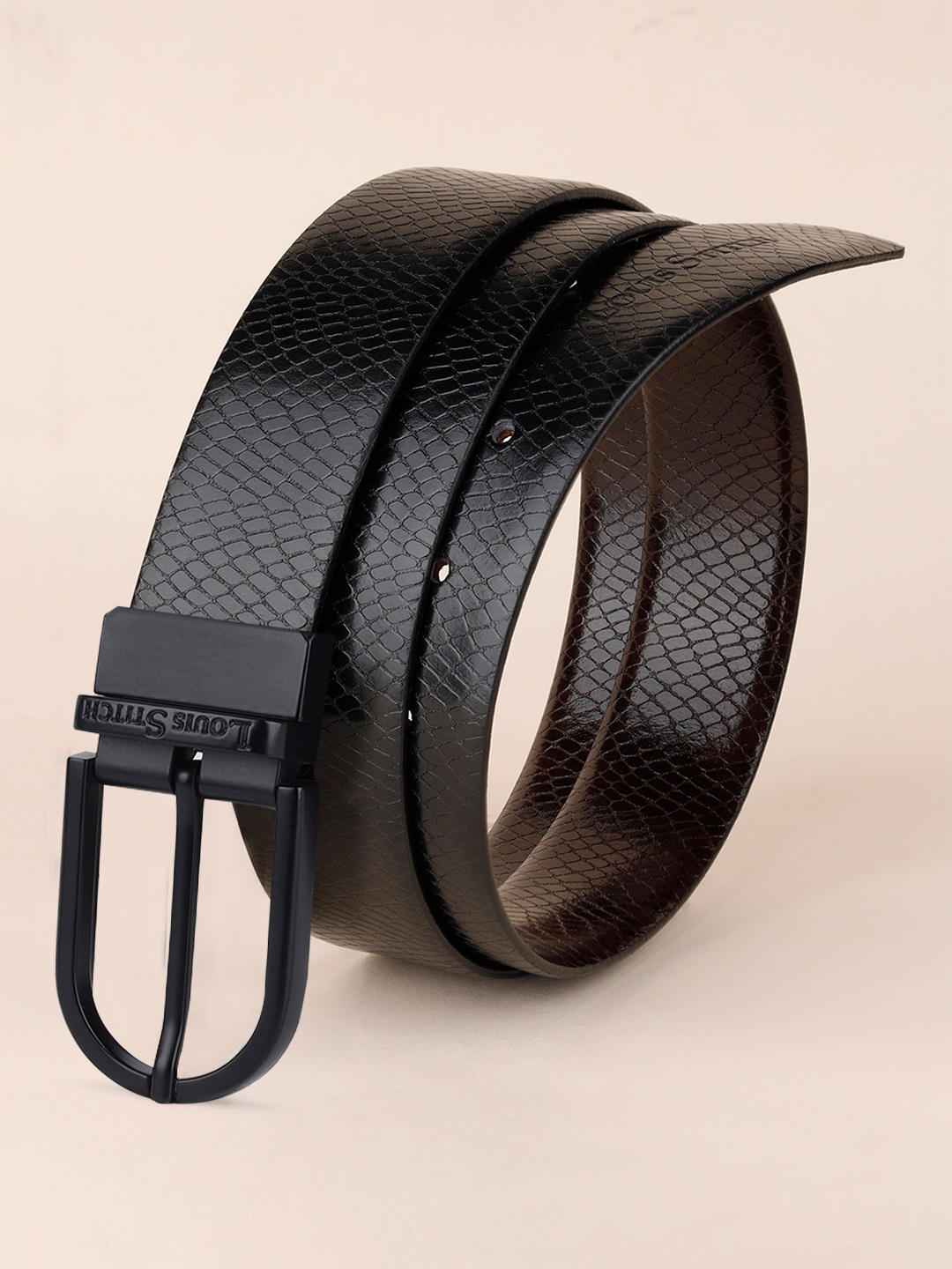 

LOUIS STITCH Men Textured Leather Reversible Formal Belt, Black