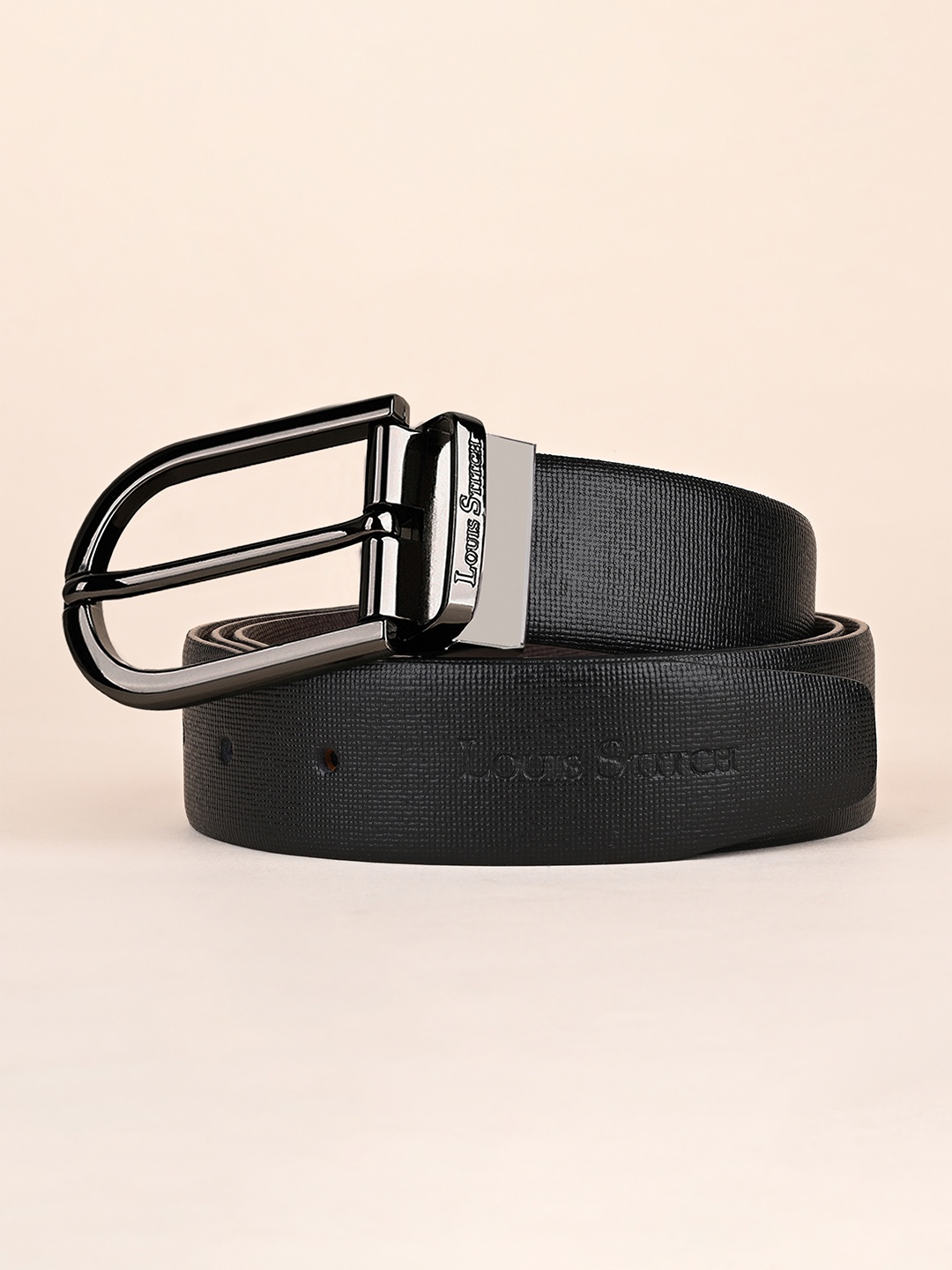 

LOUIS STITCH Men Textured Leather Reversible Belt, Black