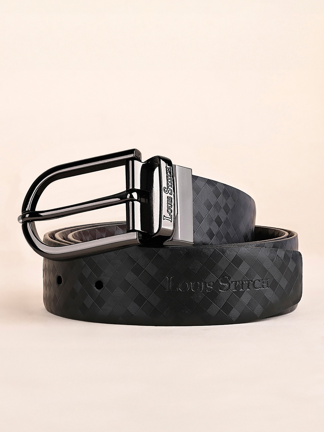

LOUIS STITCH Men Textured Leather Reversible Formal Belt, Black