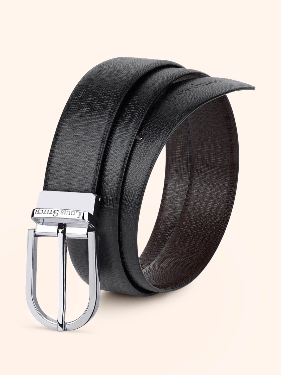 

LOUIS STITCH Men Textured Leather Reversible Belt, Black