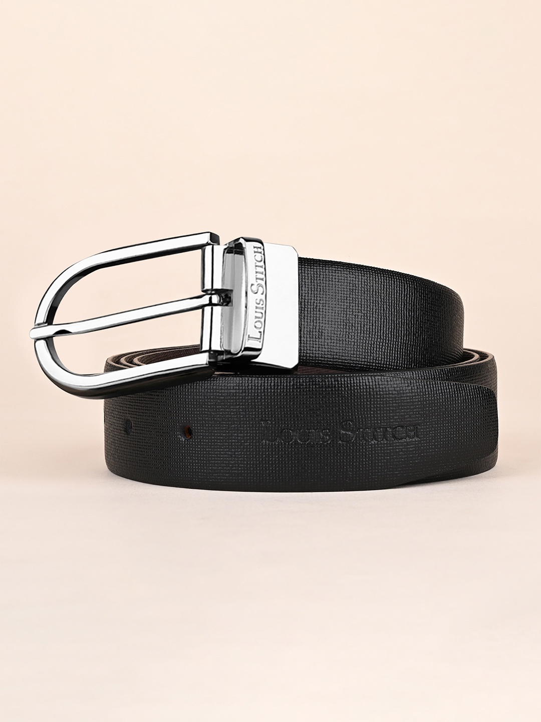 

LOUIS STITCH Men Textured Leather Reversible Formal Belt, Black