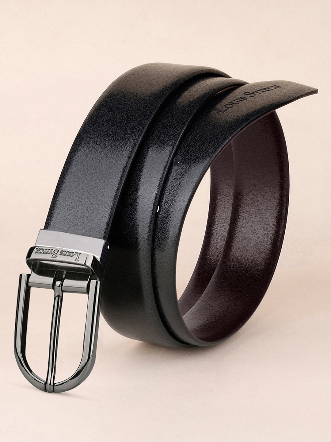 

LOUIS STITCH Men Leather Reversible Formal Belt, Black