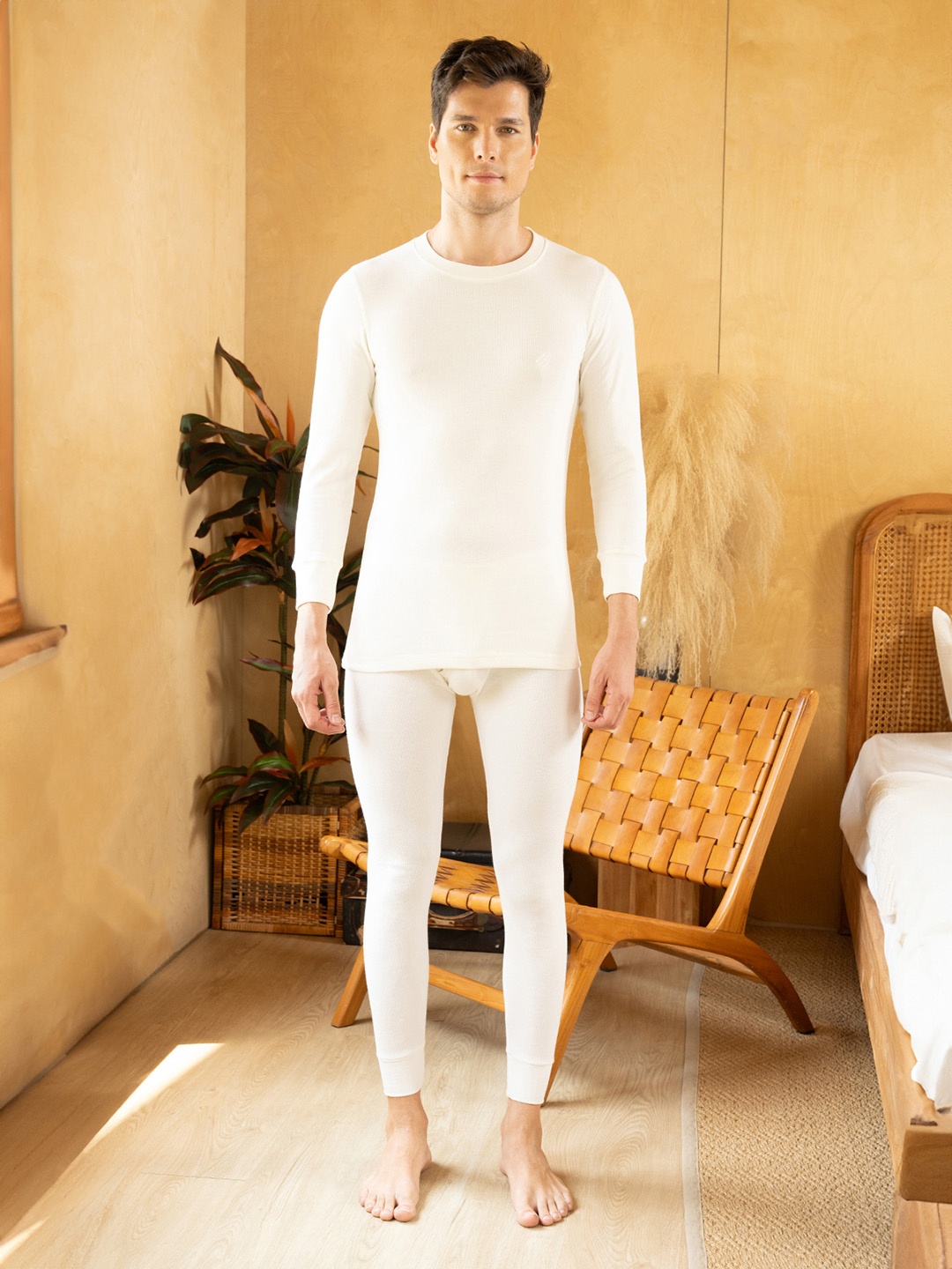 

ONN Ribbed Pure Cotton Thermal Set, White