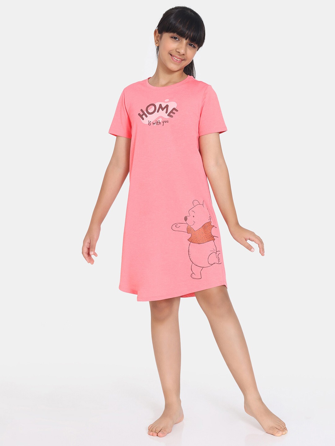 

Rosaline by Zivame Girls Winnie-the-Pooh Printed Nightdress, Pink