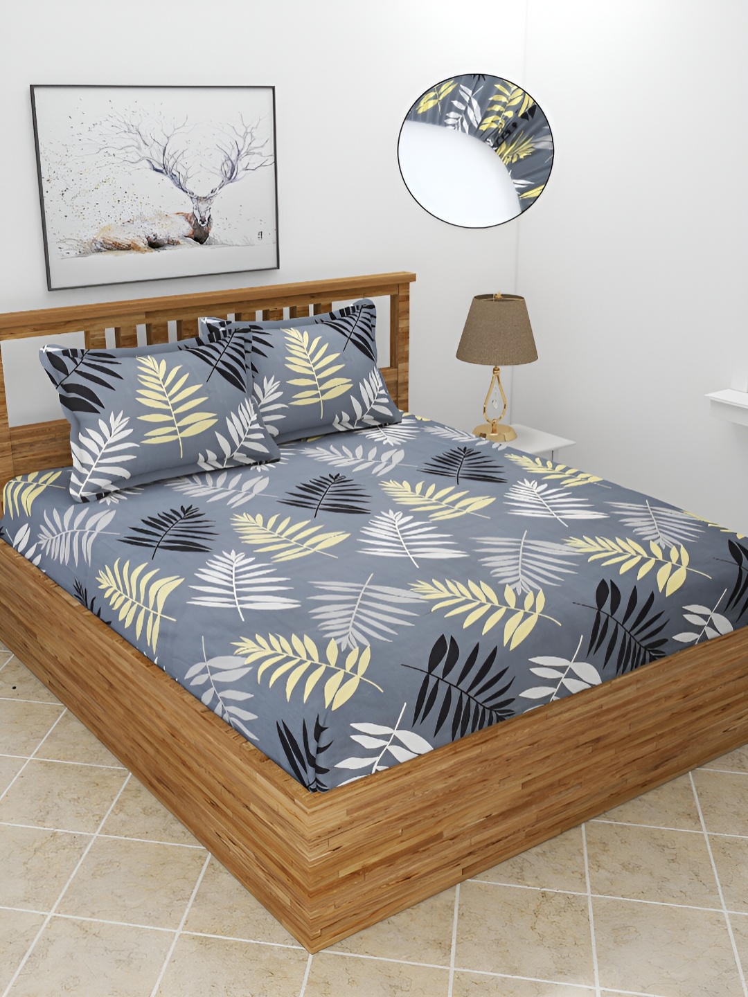 

BREVARD Grey 210 TC Fitted Queen Bedsheet With 2 Pillow Covers