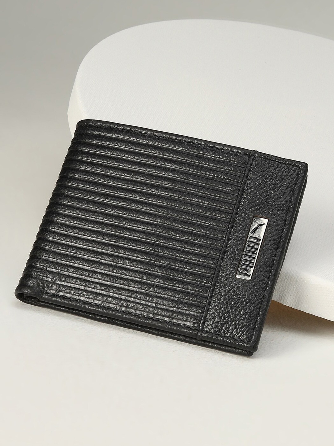 

Puma Textured Leather Embossed Wallet, Black