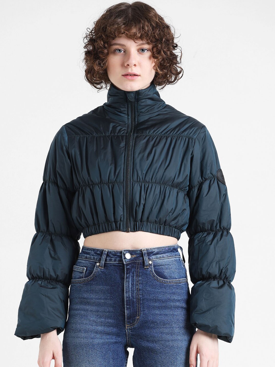 

ONLY Mock Collar Crop Puffer Jacket, Green