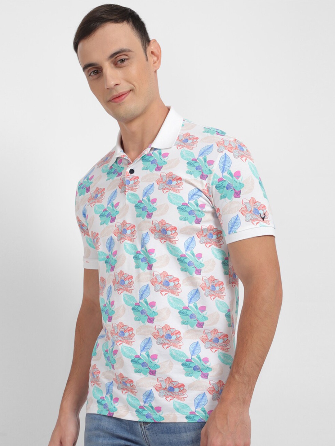 

Allen Solly Floral Printed Polo Collar Cotton T-shirt, White