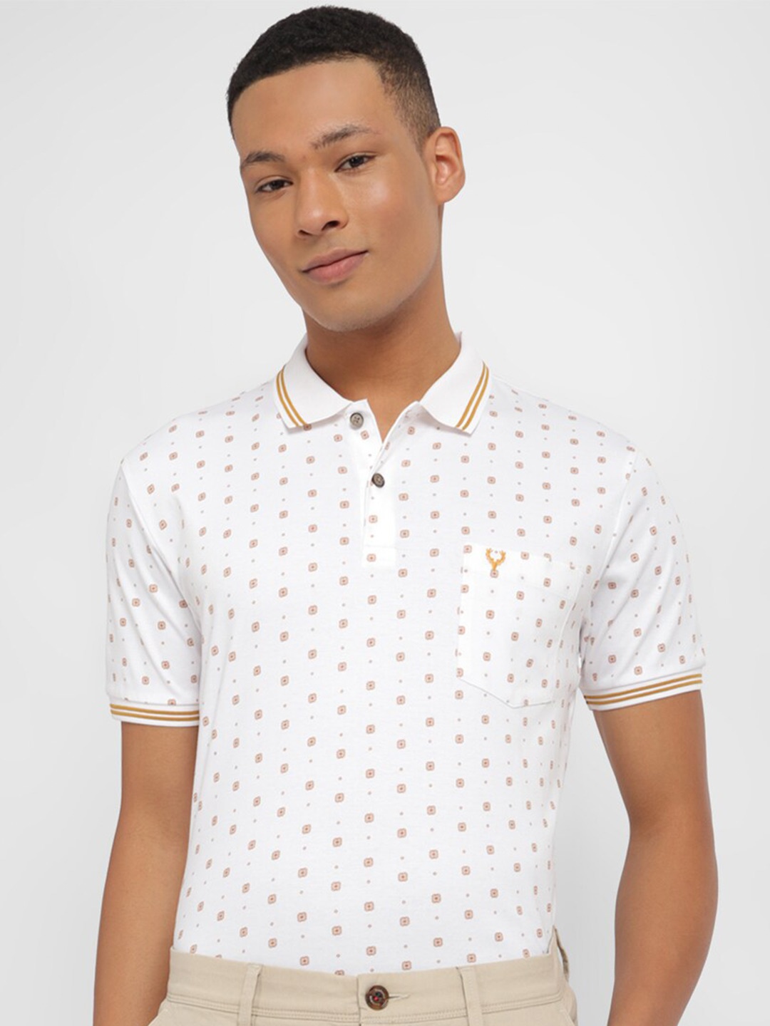 

Allen Solly Floral Printed Polo Collar Pure Cotton T-shirt, White
