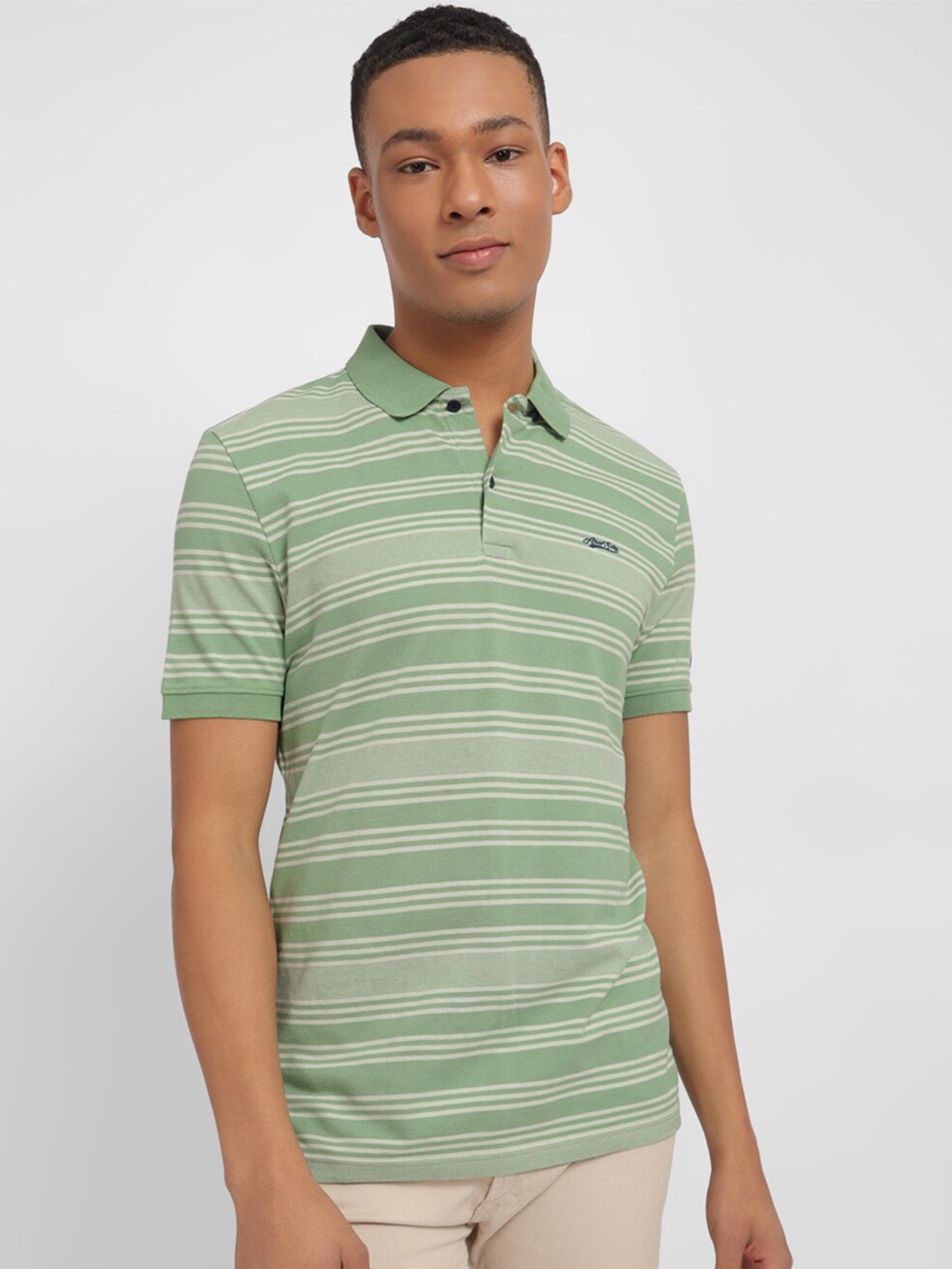 

Allen Solly Striped Polo Collar Regular Fit T-shirt, Green